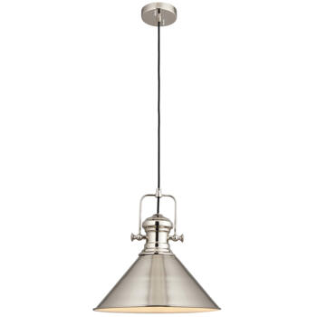 Bright Nickel Industrial Style Pendant Ceiling Light - Pendant Fitting
