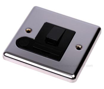 Polished Chrome Switched Fused Spur 13A - DP - With Black Insert