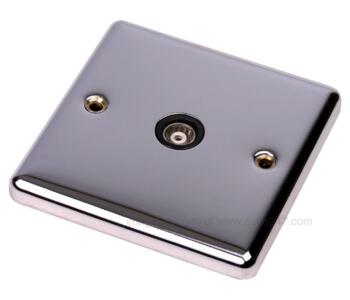Polished Chrome TV Socket Single Co-ax Outlet - With Black Insert