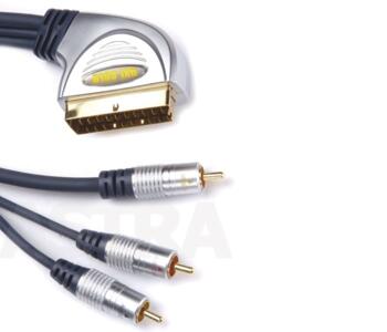 Oxi-Gold Moulded Scart Plug to 3 RCA Plugs Lead - 1.5m Lead