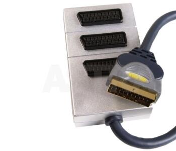 Oxi-Gold 3 Way Scart Block Adaptor - Moulded - 0.5m Lead