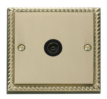 Georgian Brass TV Socket - Single Co-ax Outlet - With Black Interior
