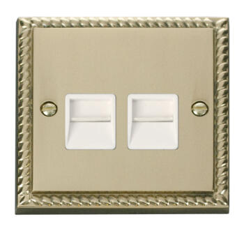 Georgian Brass Double Telephone Socket - Secondary - With White Interior