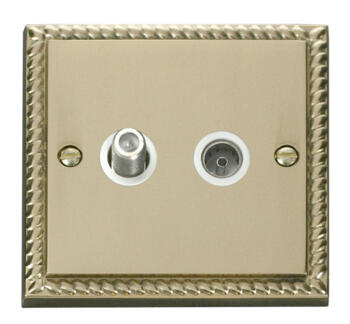 Georgian Brass Satellite & TV Socket -Co-ax Outlet - With White Interior