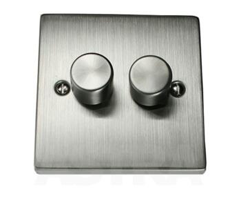 Stainless Steel Dimmer Switch - Double 2 Gang Twin - 400Va Low Voltage Halogen