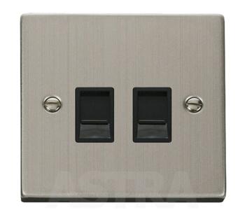 Stainless Steel Double RJ45 Data Socket Outlet - With Black Interior