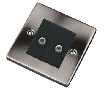 Stainless Steel Double Satellite Socket Outlet - With Black Interior
