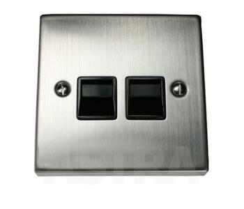 Stainless Steel Double Telephone Socket -  Master - With Black Interior