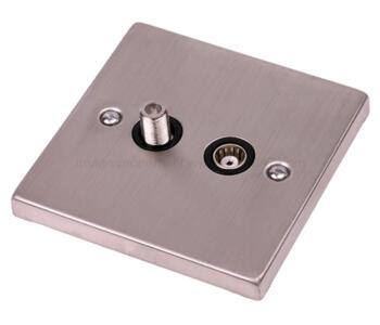Stainless Steel Satellite & TV Socket Co-ax Outlet - With Black Interior