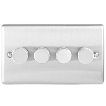 Satin Stainless Steel Dimmer Switch 400w/LED - 4 Gang 2 Way Quad	