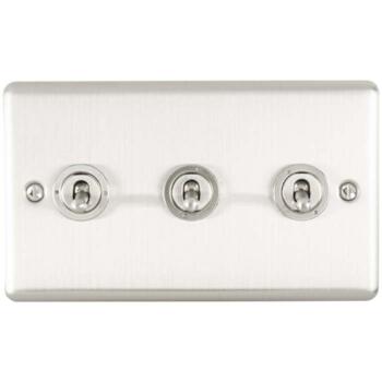 Satin Stainless Steel Toggle Switch - 3 Gang 2 Way Triple