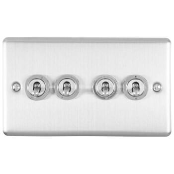 Satin Stainless Steel Toggle Switch - 4 Gang 2 Way Quad
