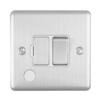 Satin Stainless Steel & White 13A Fused Spur Connection Unit - Switched With Flex Outlet