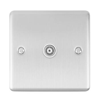 Satin Stainless Steel & White TV Coaxial Socket - TV Coaxial