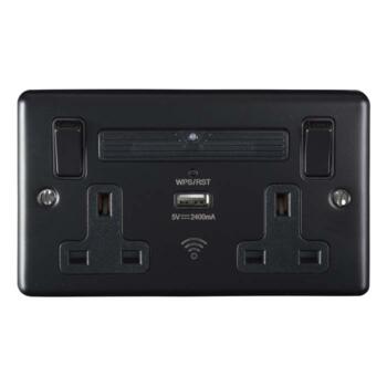 Matt Black Double Socket With USB and Wi-Fi Range Extender - Double 