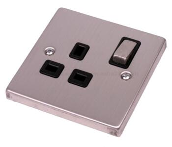 Stainless Steel Single Socket Ingot 1Gang Switched - With Black Interior