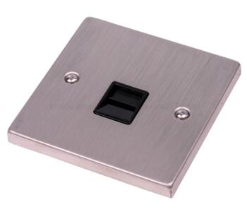 Stainless Steel Telephone Socket - Single Master - With Black Interior