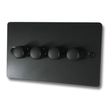 Flat Plate Matt Black Empty LED Dimmer Switch - 4 Gang Quad