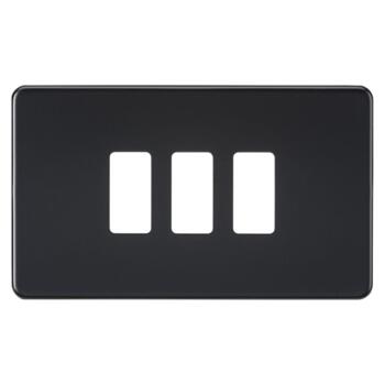 Matt Black Toggle Grid Switch - 3 Gang Plate