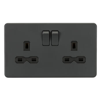 Screwless Anthracite Grey Double Socket - 2 Gang