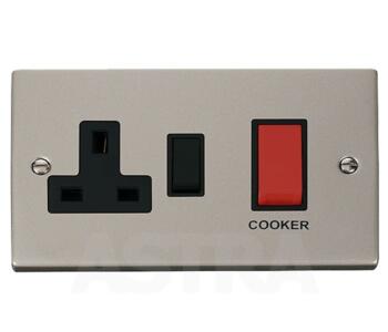 Pearl Nickel Cooker Switch with Socket 45A DP  - With Black Interior