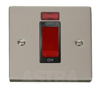 Pearl Nickel Cooker/Shower Isolator Switch Neon - With Black Interior