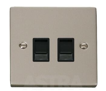 Pearl Nickel Double RJ45 Data Socket Outlet - With Black Interior