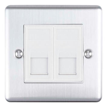 Satin Stainless Steel Data Outlet Plates - Double Cat6 RJ45	