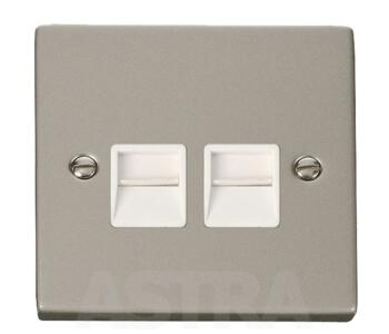 Pearl Nickel Double Telephone Socket Secondary - With White Interior
