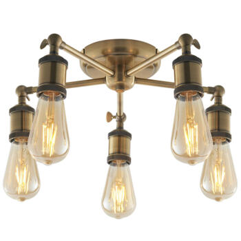 Antique Brass Industrial Low Ceiling 5 Light  - Fitting
