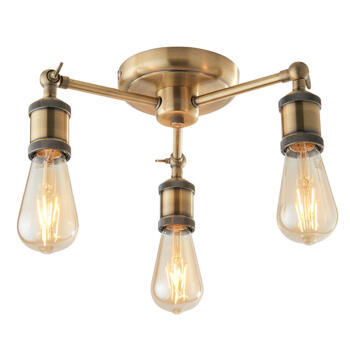 Antique Brass Industrial Vintage Low Ceiling 3 Light  - Fitting