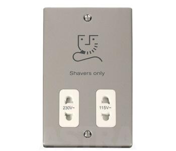 Pearl Nickel Shaver Socket - Dual Voltage - With White Interior