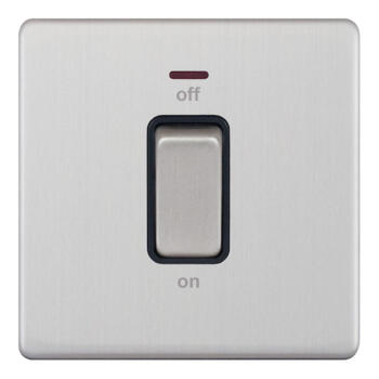 Screwless Satin Chrome 45A Cooker / Shower Switch - 1 Gang With Neon