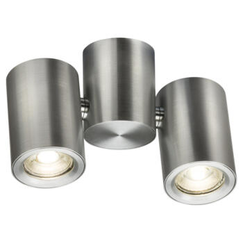 Brushed Chrome GU10 Twin Surface Mounted Adjustable Round Spotlight - Double Fitting