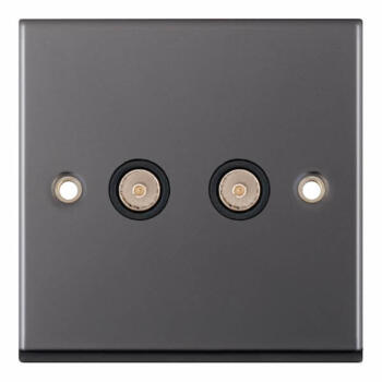 Black Nickel Co-Axial Television Socket - 2 Gang Double TV/FM