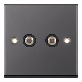Black Nickel Co-Axial Television Socket - 2 Gang Double Satellite