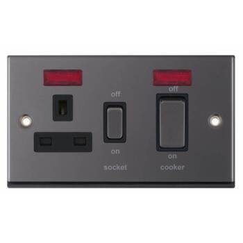 Black Nickel Cooker Control Switch & Socket - With Neon