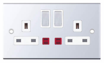 Slimline 13A Double Switched Socket -Neon-P/Chrome - With White Interior
