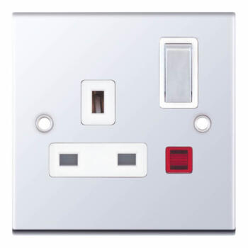 Slimline 13A Single Switched Socket -Neon-P/Chrome - With White Interior