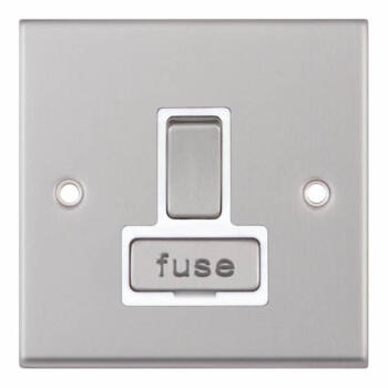 Satin Chrome & White 13A Fused Spur Connection Unit - Switched 