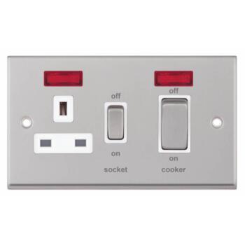 Satin Chrome & White Cooker Control Switch & Socket - With Neon