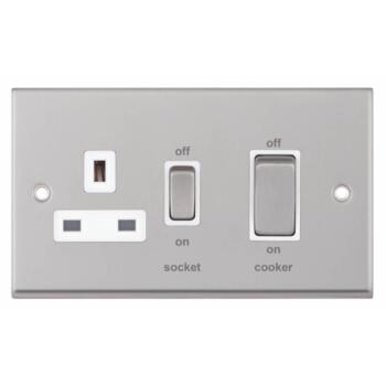 Satin Chrome & White Cooker Control Switch & Socket - Without Neon