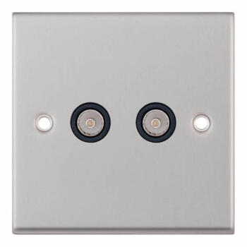 Satin Chrome Co-Axial Television Socket - 2 Gang Double TV/FM