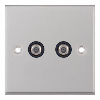 Satin Chrome Co-Axial Television Socket - 2 Gang Double Satellite
