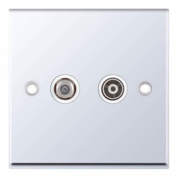 Polished Chrome Co-Axial Television Socket  - 2 Gang TV & Satellite