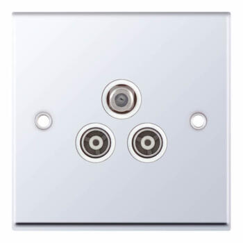 Polished Chrome Co-Axial Television Socket  - 3 Gang Triple Satellite & Twin Coax 