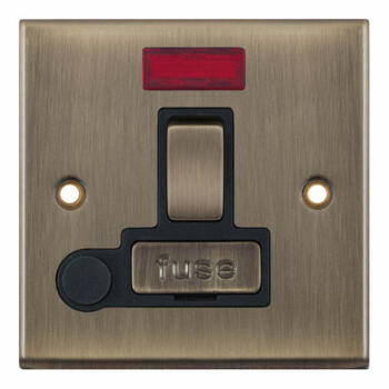 Antique Brass 13A Fused Spur  - Switched With Neon & Flex Outlet