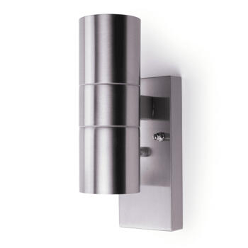 Stainless Steel GU10 IP44 Up/Down Wall Light With Photocell Sensor - Stainless/Photo