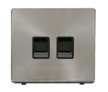 Screwless Brushed Steel Double RJ45 Data Socket - With Black Interior