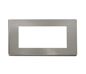 Screwless Brushed Steel Double Plate Quad Aperture - With Black Interior